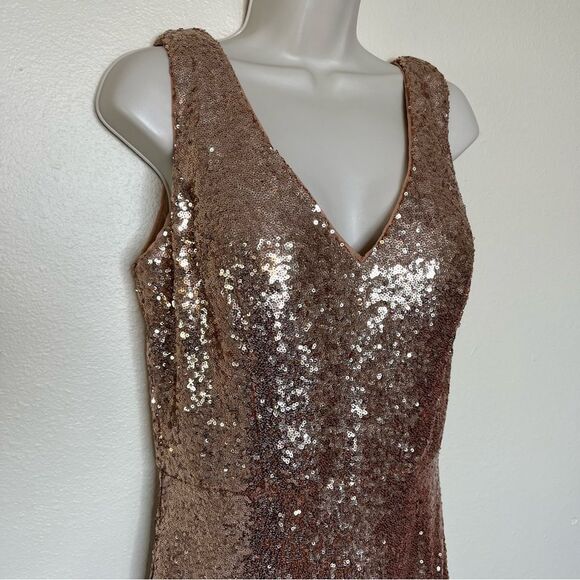 Revelry Dakota Rose Gold Sequin Gown V Neck Draped Scoop Open Back Women 16 - Picture 4 of 16